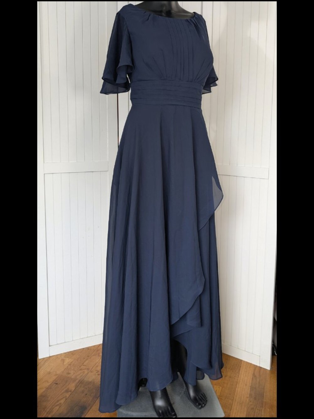 NWT Navy Blue Chiffon Formal Dress Lace Up Back Maxi Gown Size M